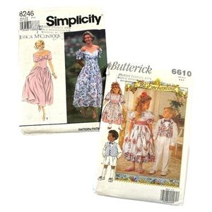 Lot of 2 90's Cottagecore Patterns Simplicity Butterick Jessica McClintock 1993